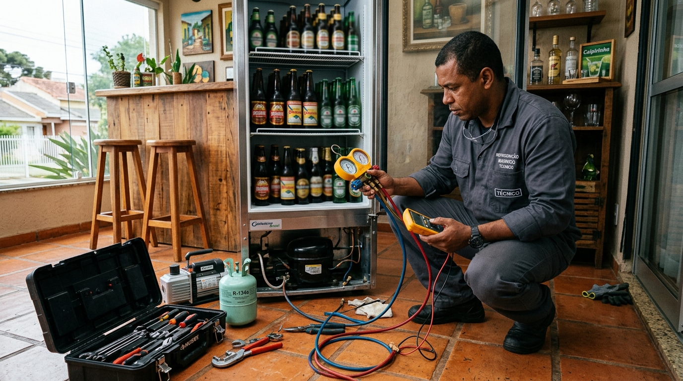 Técnico de conserto de cervejeira em residência em Blumenau‑SC