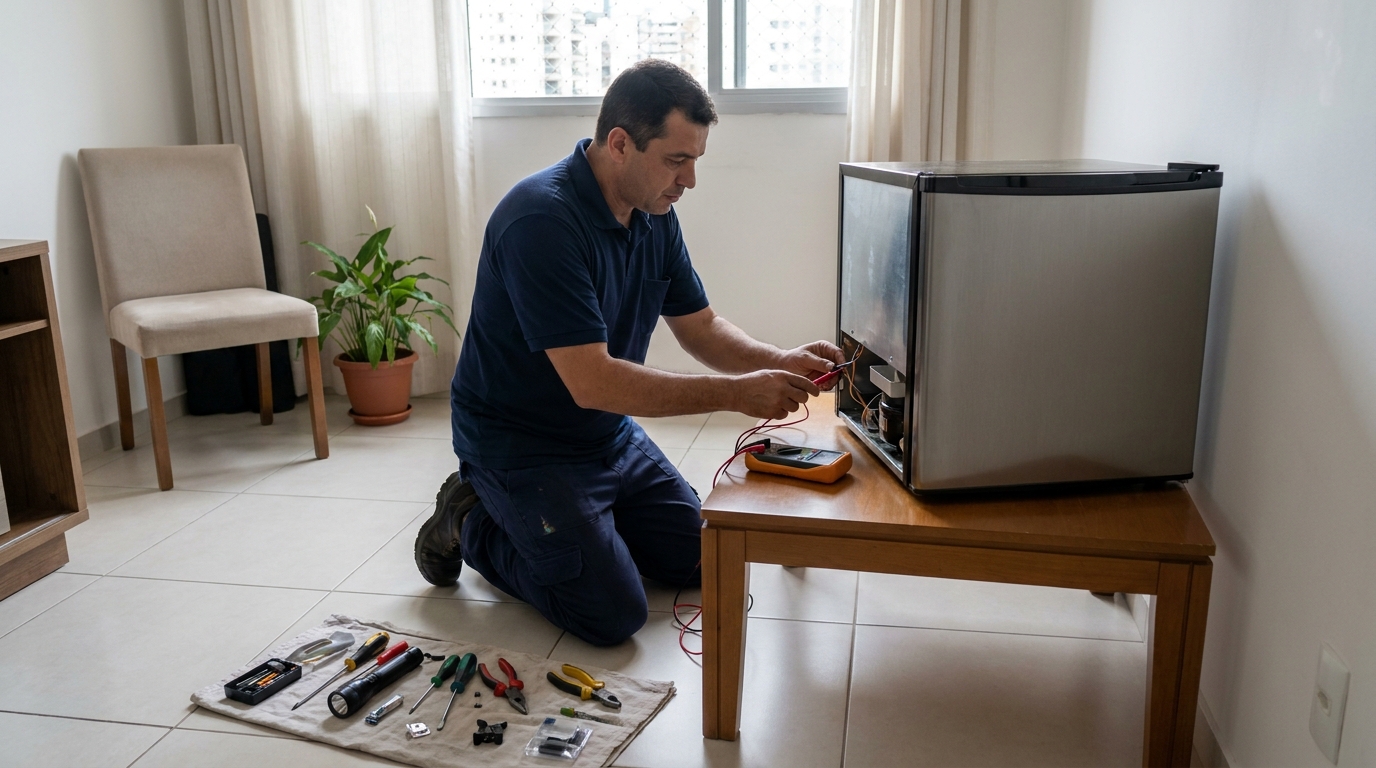 Técnico de conserto de frigobar em residência em Blumenau‑SC
